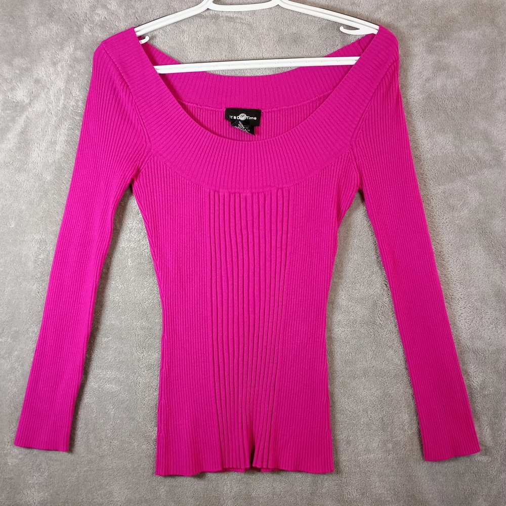 "It's Our Time" Magenta Ribbed Long Sleeve Top Size Medium For Juniors/Kids